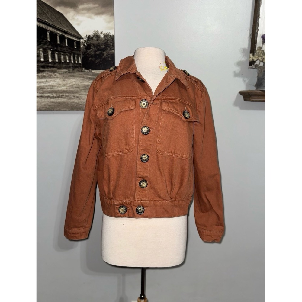 Free‎ People Slouchy Eisenhower denim jacket terracotta orange large button MED